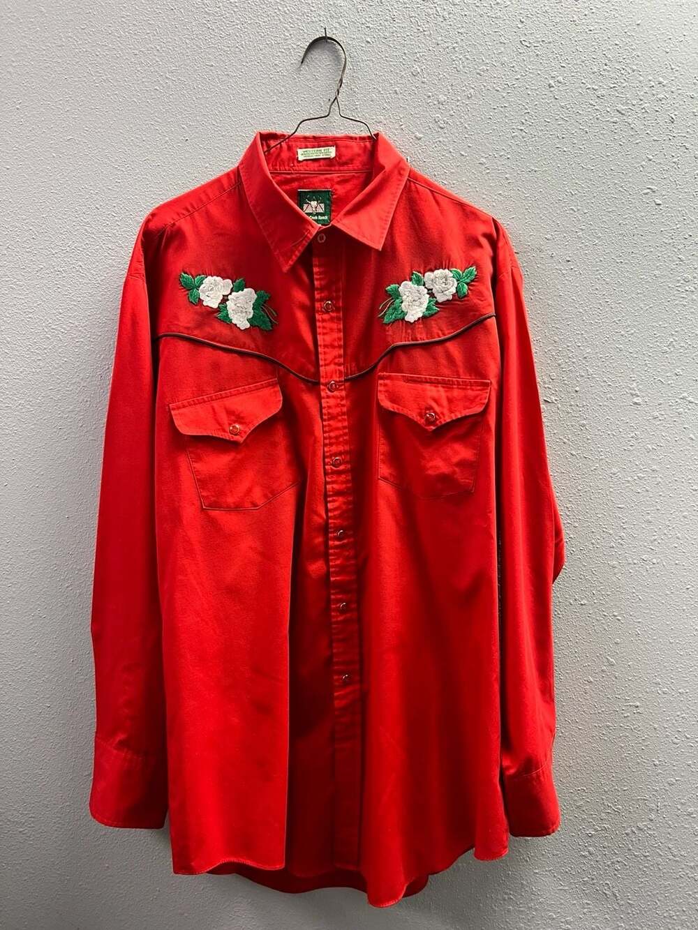 Vintage Rock Creek Ranch Western Shirt XL Red Rockabilly Rose Pearl Snap 0105